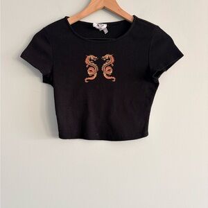 Princess Polly Black Ribbed Crop Top Dragons